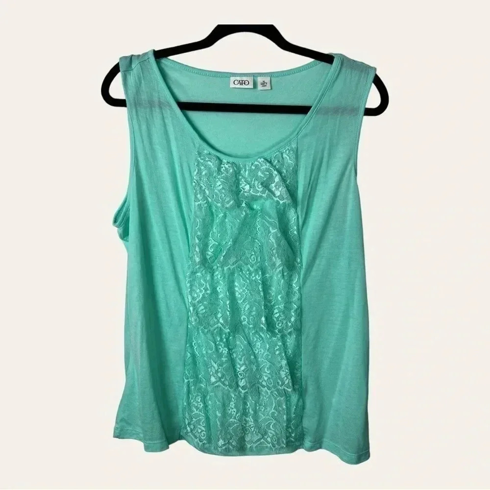 0867. CATO LACE TANK BLOUSE SIZE X-LARGE AQUA IN COLOR‎ LIGHTWEIGHT